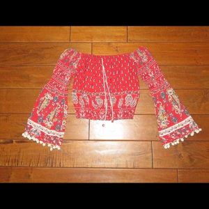 BOHO POM POM OFF THE SHOULDER TOP!